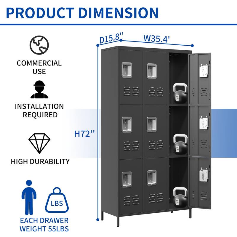 72"H Metal Lockers With 9 Door,Storage Cabinet With Lock for Employees,School,Gym