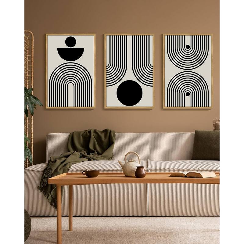 Minimalist Sun Lines Framed Canvas Painting Artwork