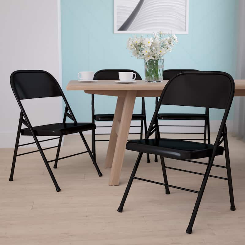 4 Pack Triple Braced & Double Hinged Metal Folding Chair - Black