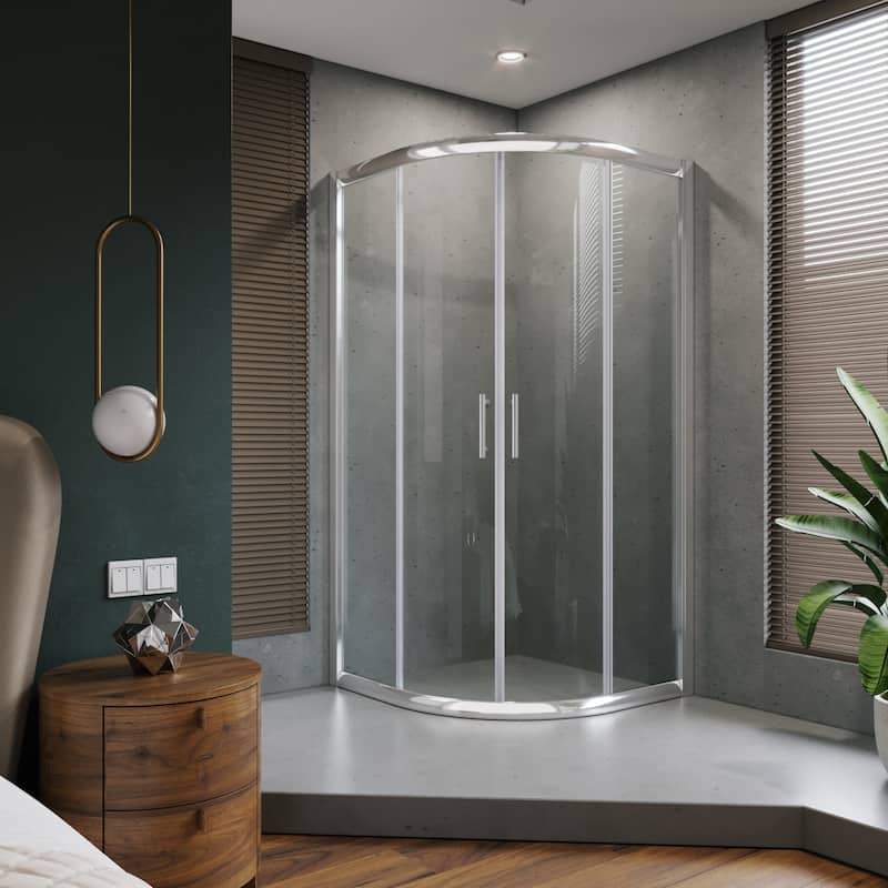 Elegant Curved Corner Entry Shower Enclosure Neo-Round 36.7" W x 36.7" D x 72" H Double Sliding Shower Doors in Chrome Finish - 36.7 inch  x 36.7 inch x 72 inch - Silver