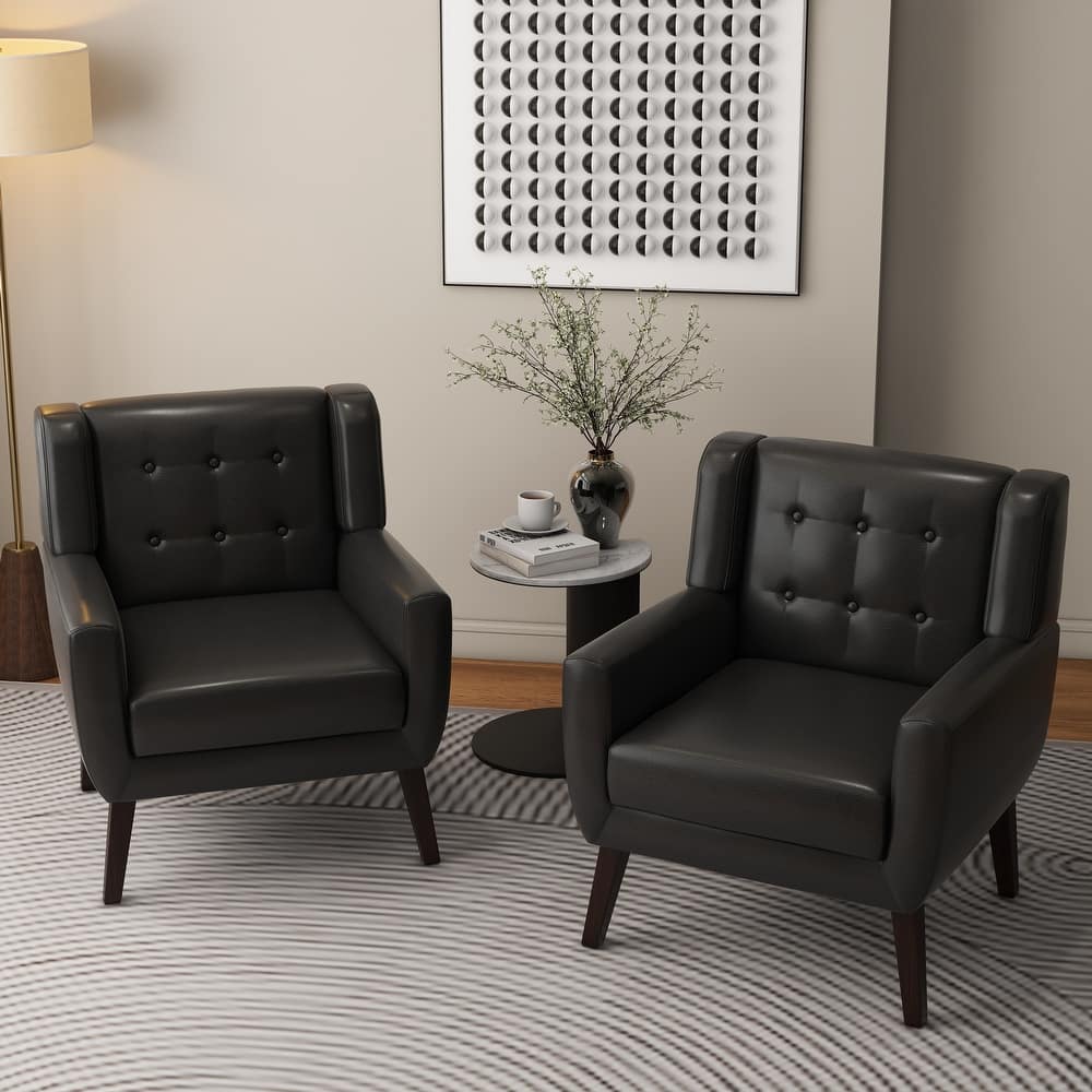 Modern Upholstered Faux Leather Tufted Armchair Linen Accent Chairs