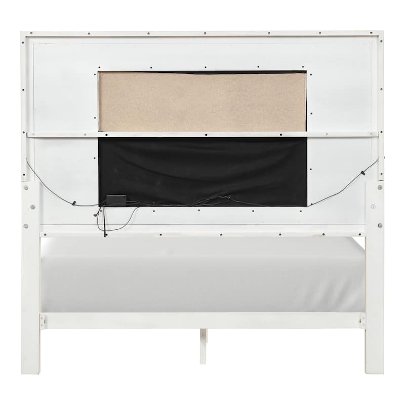 Furniture of America Irwin 5-Piece Antique White Wood Panel Bedroom Set with LED Headboard