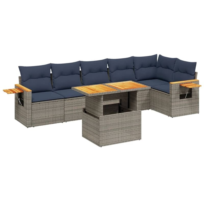 vidaXL Patio Sofa Set with Cushions Outdoor Furniture 7 Piece Poly Rattan - 21.7 x 24.4 x 27.2 - Grey