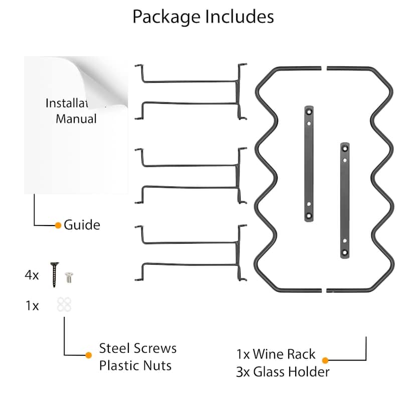 Wallniture Piccola Under Cabinet Wine Bottle Holder and Stemware Rack