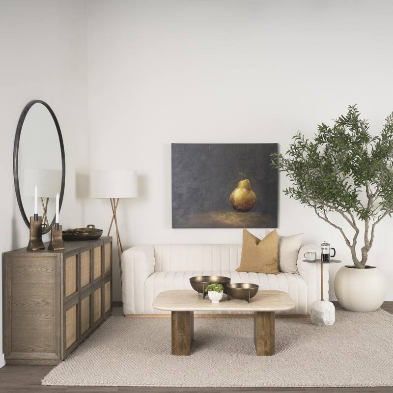 Symona Travertine and Mango Wood Rectangle Coffee Table - 44.0L x 30.0W x 15.0H