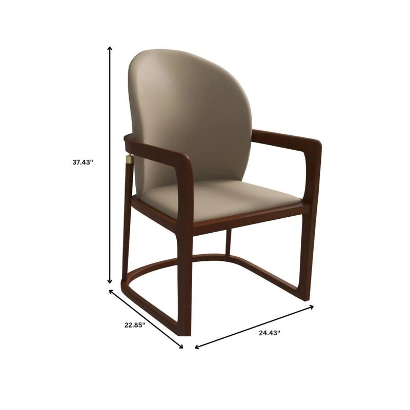 Svelta Leather Dining Chair with Rubberwood Legs Curved Back Accent Arm Chair for Kitchen and Dining Room Set of 2