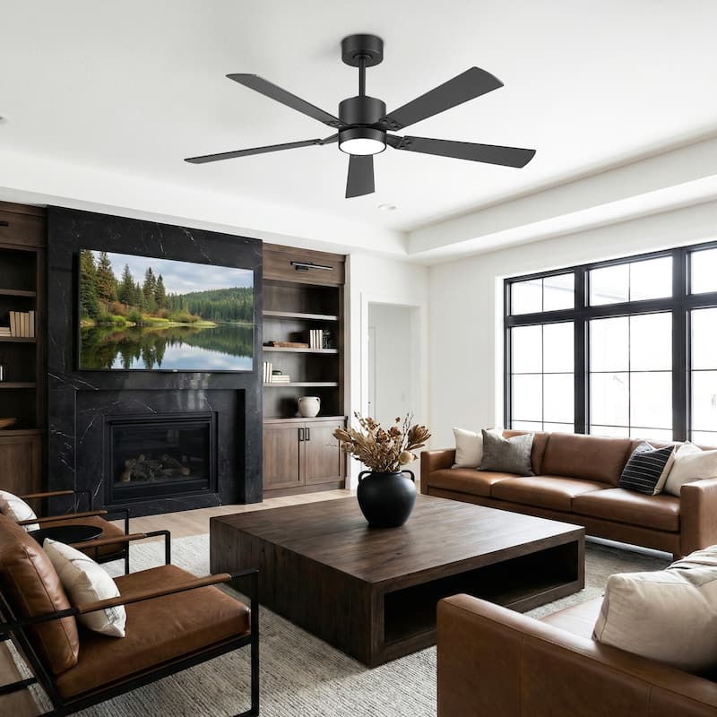 52-Inch Matte Black Ceiling Fan with RGB LED Light and Remote((5 Reversible Blades)