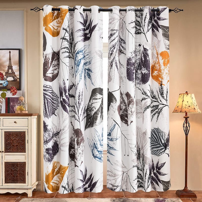 Subrtex Printed 2 Piece Panels Blackout Curtains Colorful Window Drapes - 52'' x 95'' - Gray