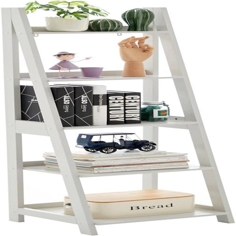 5 Tier Bookshelf Storage Ladder Shelf - 13.98"D x 16.54"W x 59.06"H - Grey