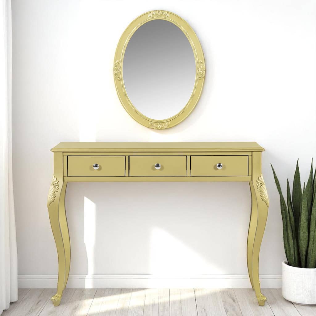 Makeup Vanity with Oval Mirror, Carved Wood Legs & Storage Drawers, 39.4" Elegant Dressing Console Table