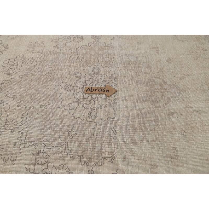 Hand Knotted Oriental 100% Wool Carpet Traditional Floral Beige & Ivories Tabriz Area Rug - 9' 7'' X 6' 7''