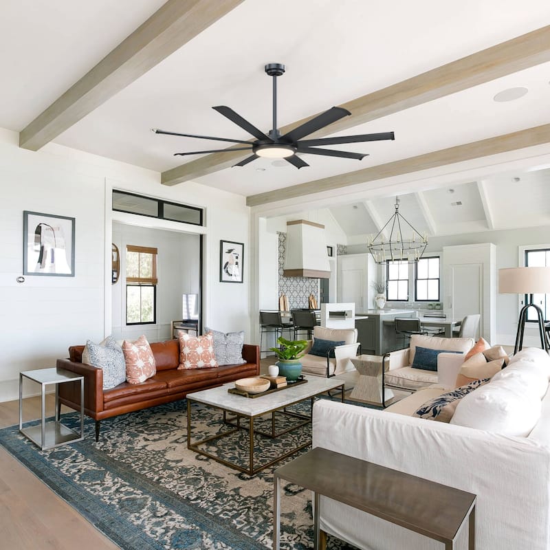 60" Indoor Matte Black Downrod Mount Ceiling Fan with Light and Remote