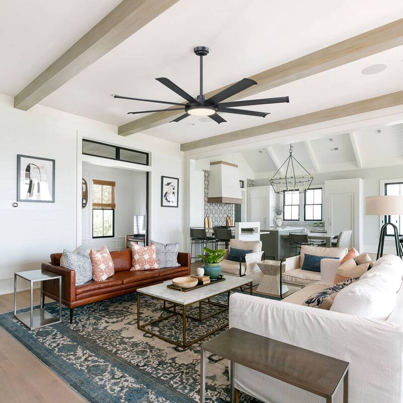60-in Industrial 8-Blades Matte Black Dimmable LED Ceiling Fan with Light and Remote - 60 Inches