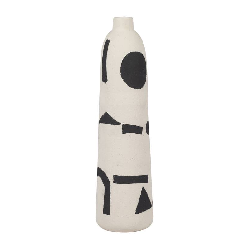 Sagebrook Home's Cer 15" Funky Vase - Ivory/Black Ceramic and Suar Wood Masterpiece for Home Decor - Abstract Multi - 4" x 4" x 15"