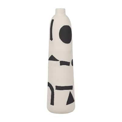 Sagebrook Home's Cer 15" Funky Vase - Ivory/Black Ceramic and Suar Wood Masterpiece for Home Decor