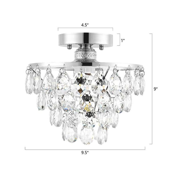 dimension image slide 1 of 2, WINGBO Small Crystal Ceiling Light Fixture Mini Semi Flush Mount...