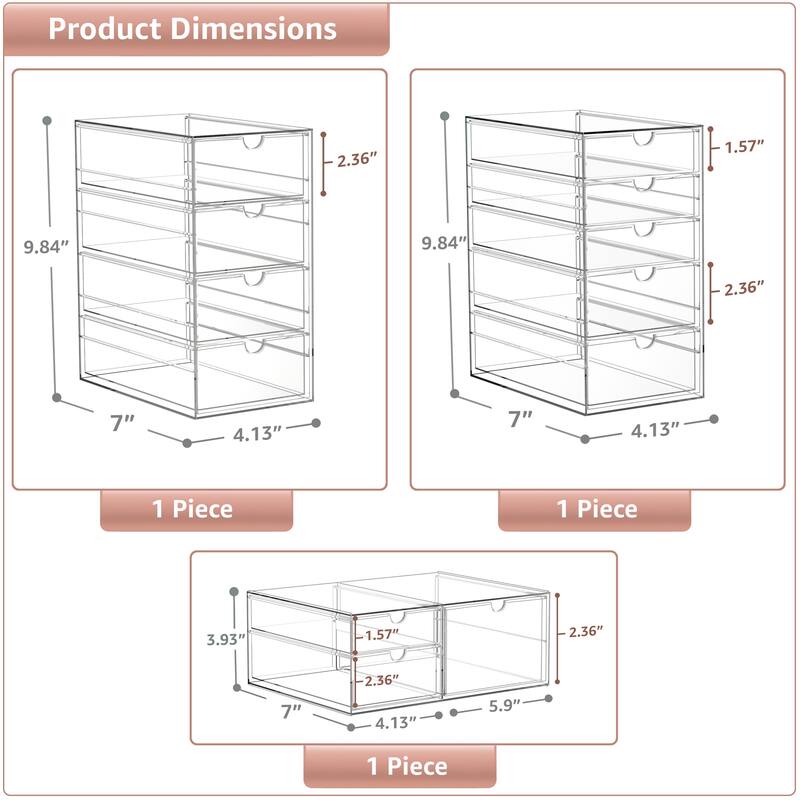 Sorbus Acrylic Cosmetic Makeup Organizer 12 Drawers Clear Stackable Storage Bins For Jewelry And Office Supplies Organizer- 3Pc