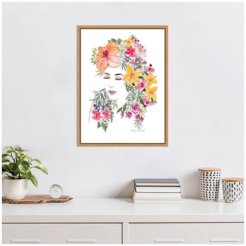 Kate and Laurel Sylvie Tropical Floral Woman Framed Canvas by Patricia Shaw