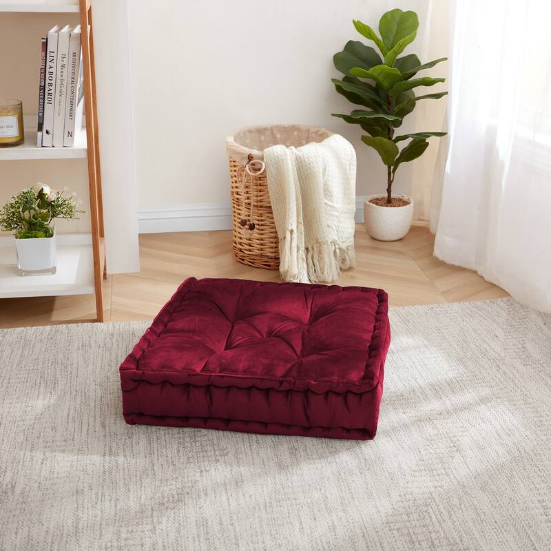 Polyester Tufted Square 20" x 20" Meditation Yoga Floor Pillow - Single - Burgundy