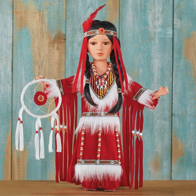 Ajei Native American Collectible Porcelain Doll, 16"H - 6.5 x 16.5 x 3.75 - Red - 6.5 x 16.5 x 3.75