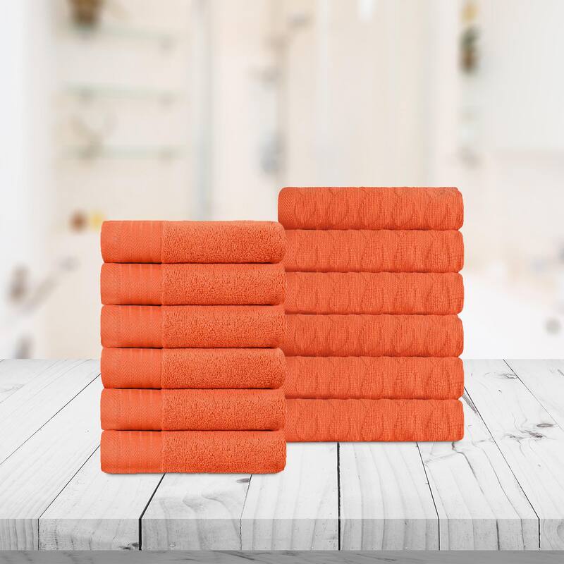 Turkish Cotton Herringbone and Solid Washcloth Towel Set by Superior