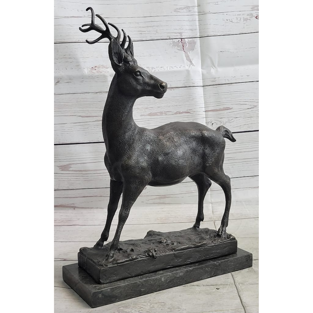 Elk Reindeer Stag Buck Hot Cast Bronze Figure Sculpture On Marble Base By Milo
