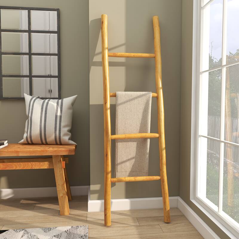 Brown Teak Wood Handmade 4 Rack Ladder