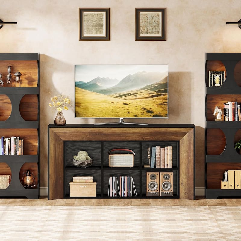 63-Inch Long Farmhouse Console Entryway Table with 6 Storage Cubes - 63" W x 13.8" D x 31.5" H