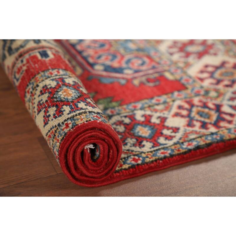 Hand Knotted Oriental 100% Wool Carpet Traditional Geometric Red Kazak Area Rug - 3' 1'' X 2' 1''