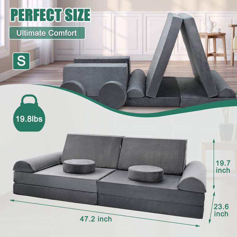 DoCred Kids Play Couch Sofa Set, Modular Toddler Sofa, Grey