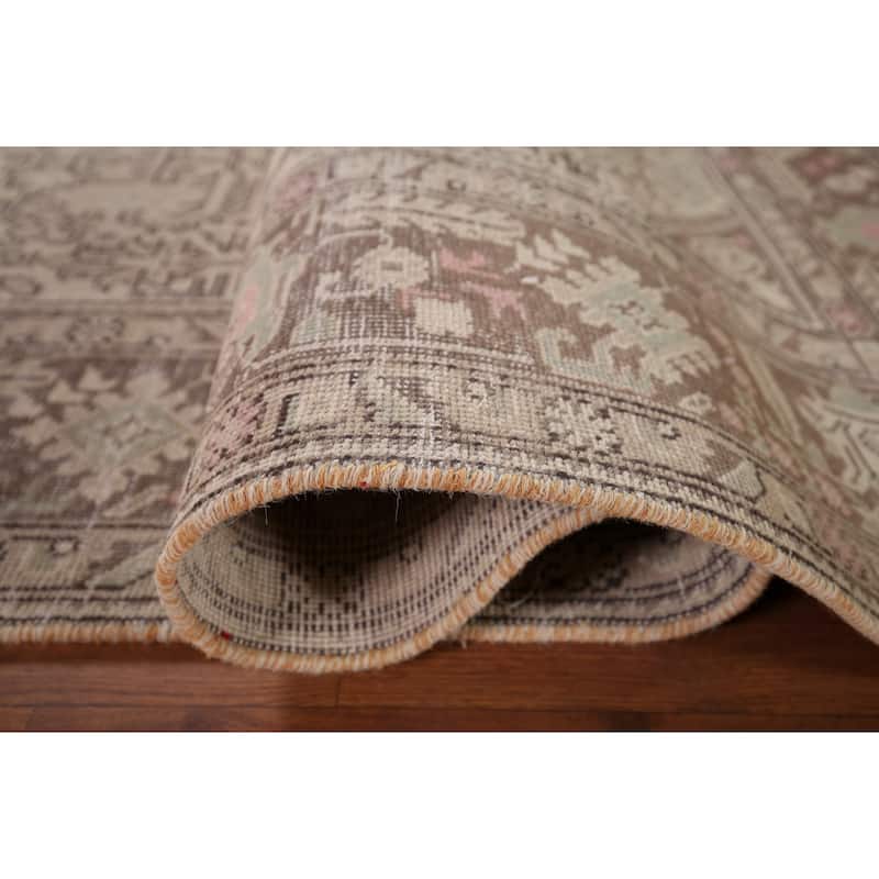 Distressed Tabriz Vintage Persian Rug Handmade Medallion Wool Carpet - 6'5" x 9'2"
