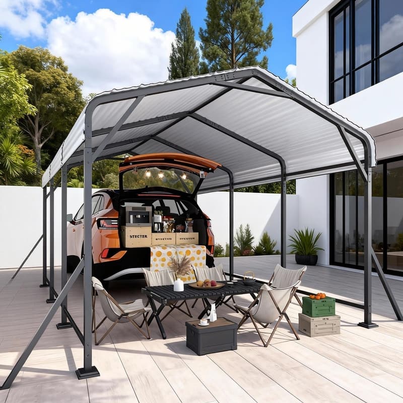 EROMMY Heavy Duty Metal Carport with Extra Support Poles, UV & Waterproof Car Canopy for Outdoor Vehicle Shelter