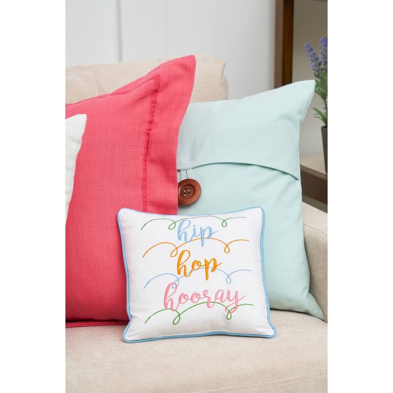 10" x 10" Easter "Hip Hop Hooray" Embroidered Small/Petite Spring Themed Accent Pillow