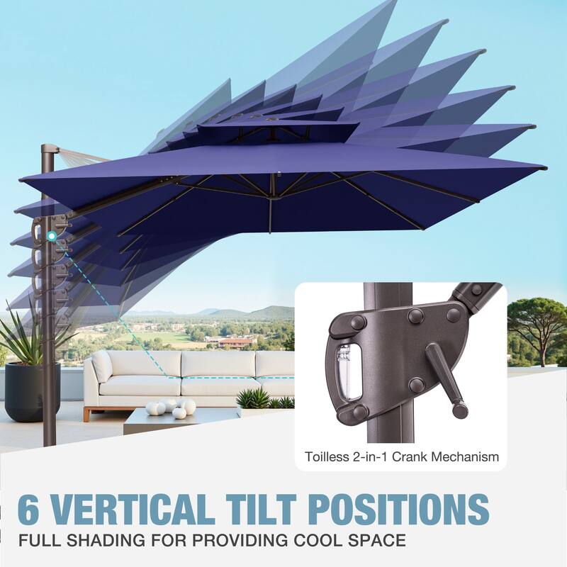 9 x 12 FT Outdoor Patio Double Top Rectangular Cantilever Umbrella with Wheel Base