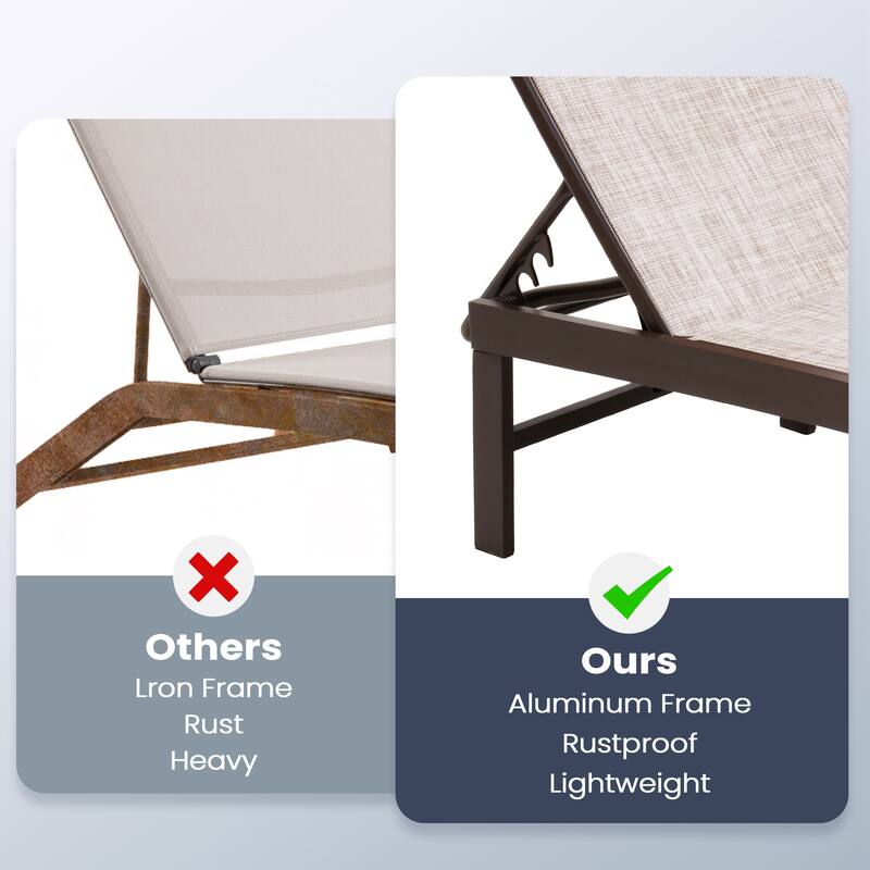 Pellebant Outdoor 3-piece Aluminum Adjustable Back Chaise Lounge with Side Table Set