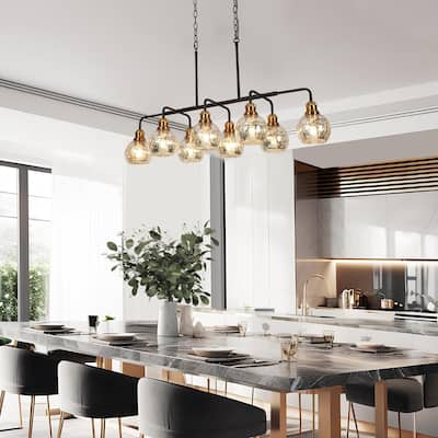 Vespa Modern Glam 8-Light Brass Linear Transitional Island Chandelier with Art Mercury Glass fo Dining Room