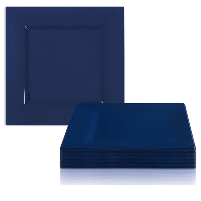 Modern Solid Square Disposable Plastic Plate Packs - Party Supplies - Midnight Dream Blue - 120pcs - 9.5" Dinner Plates