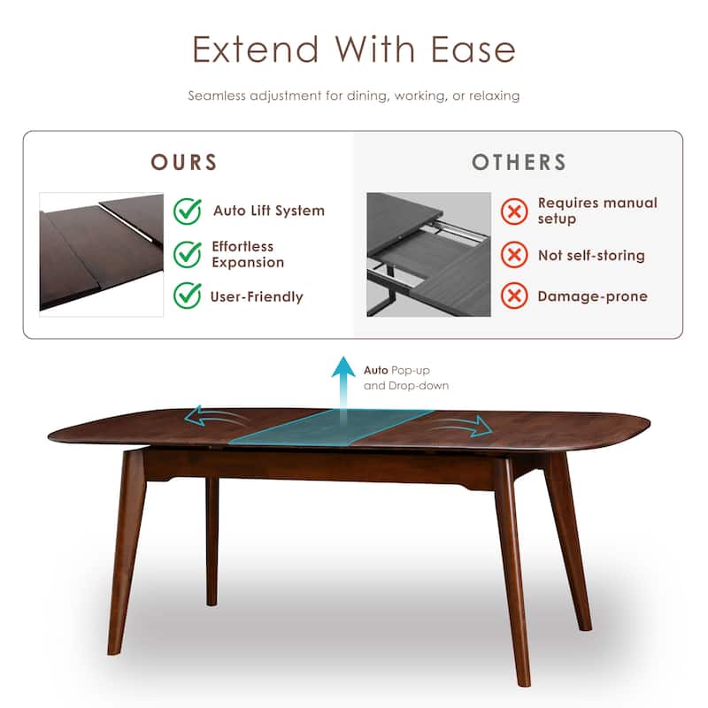 Furniture of America Abigail VII Mid-Century Modern Rich Walnut Extendable Self-Storing 79-inch Dining Table