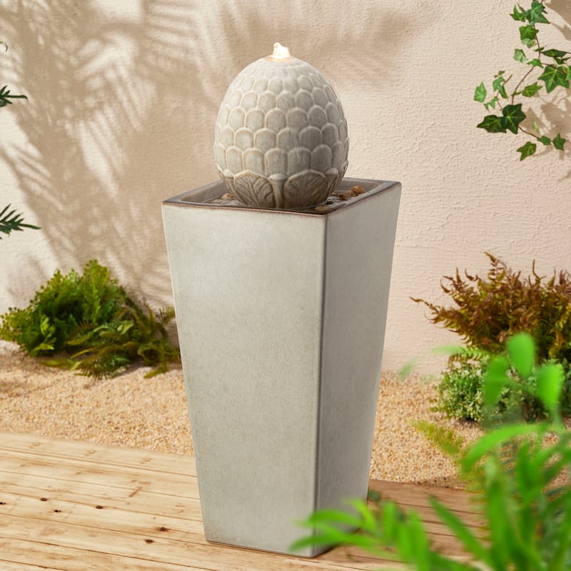36"H Oversized Artichoke Pedestal LED Ceramic Fountain by Glitzhome