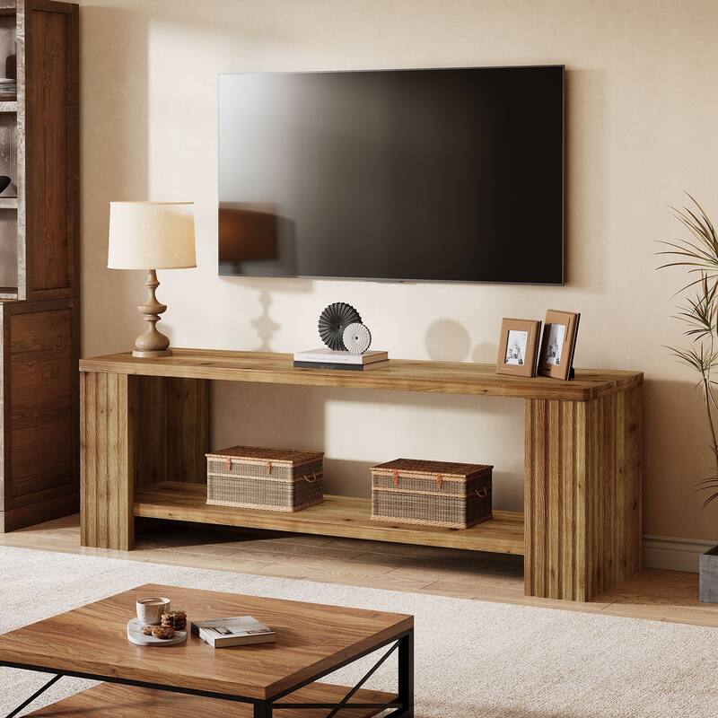 63" Farmhouse Entertainment Center with 2-Tier Storage Shelf
