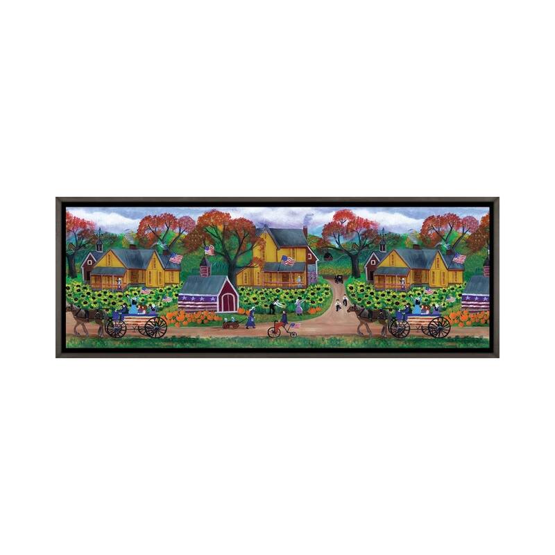 iCanvas "American Primitive Sunflower Pumpkin Farm Border" by Cheryl Bartley Framed - 16x48 - Charcoal