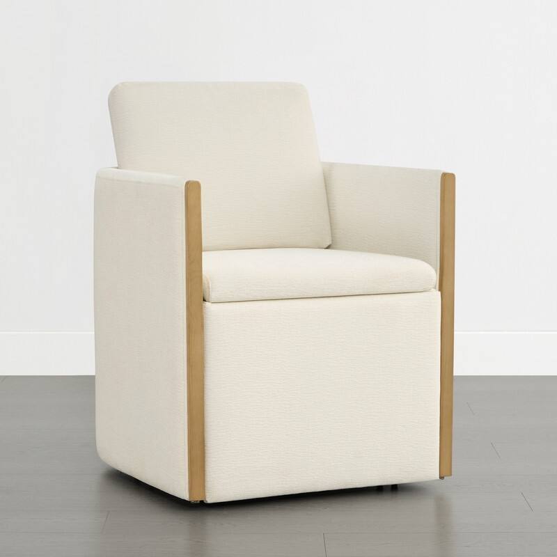 Spruce & Spring Modern Chenille Dining Chair with Casters, Wood Inlay & Hidden Storage