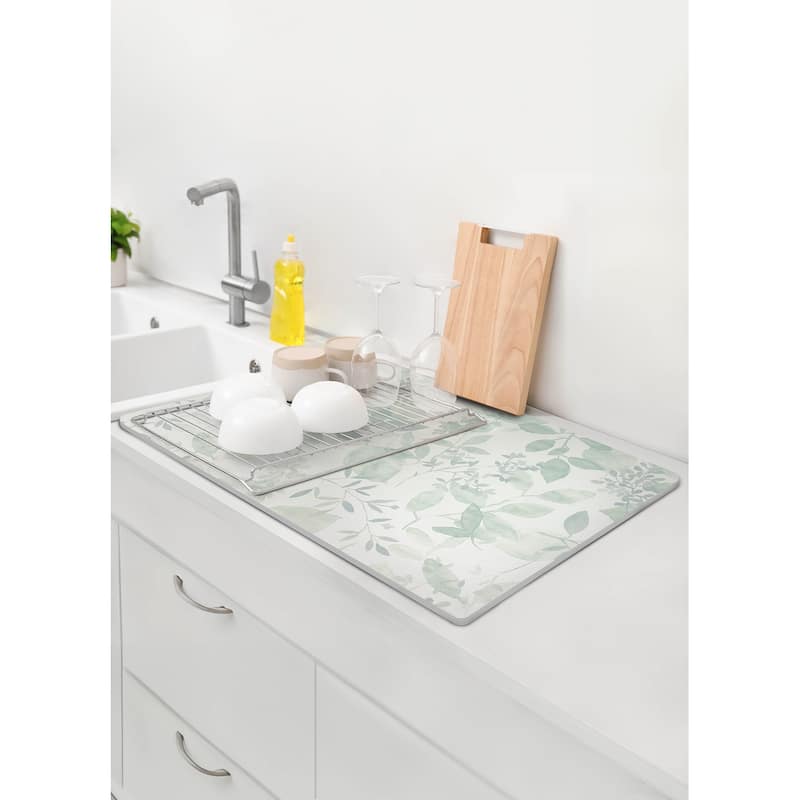 FloorPops Flora Green Stone Quick Drying Mat