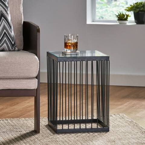 Ismay Contemporary Handcrafted Cage Side Table with Glass Top by Christopher Knight Home