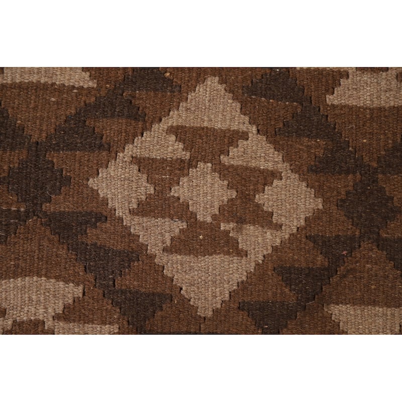 Brown Tribal Geometric Kilim Oriental Area Rug Flat-weave Wool Carpet - 5'3" x 8'1"