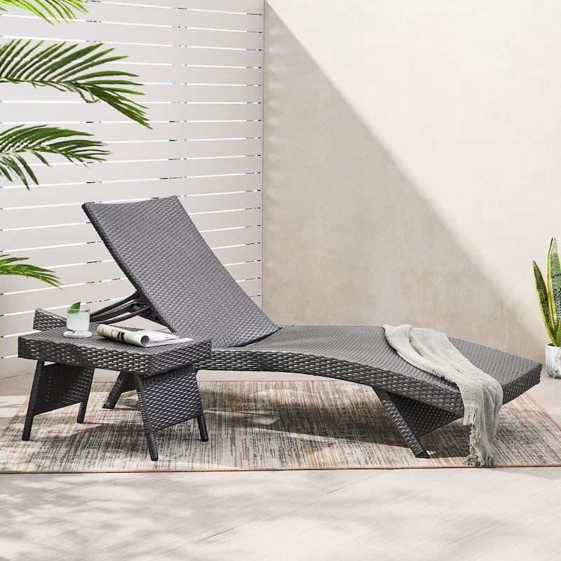 Hypoint Outdoor Wicker Armless Chaise Lounge and Table Set by Christopher Knight Home - Gray