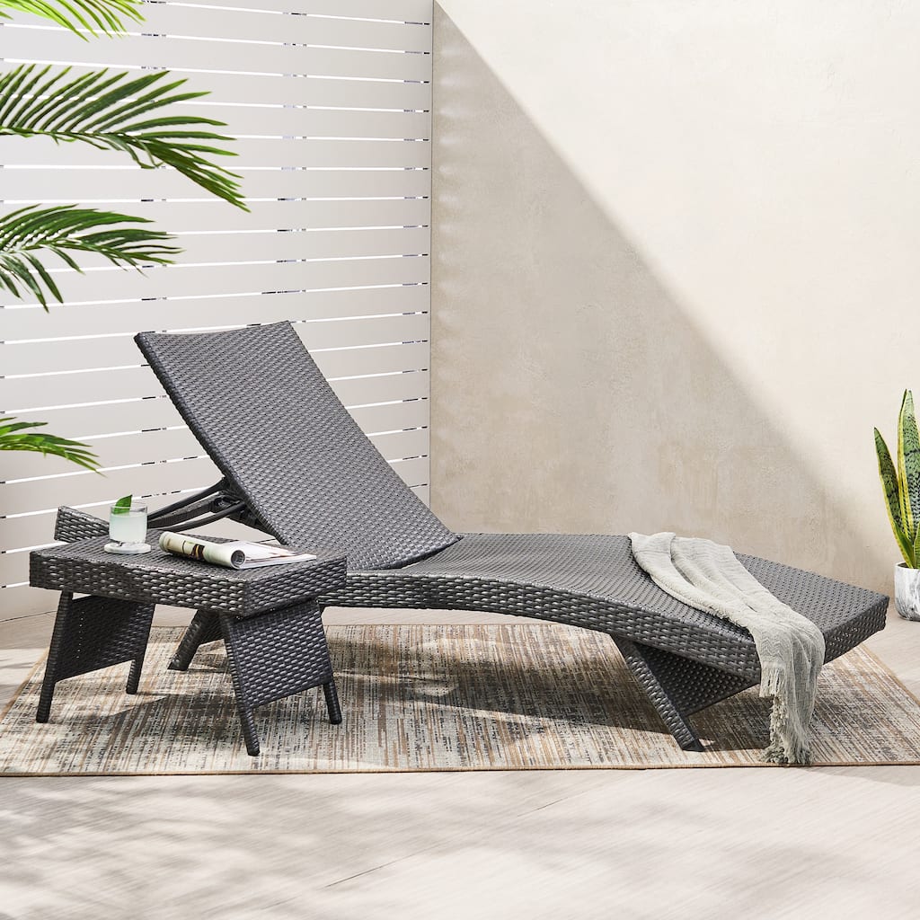 Hypoint Outdoor Wicker Armless Chaise Lounge and Table Set by Christopher Knight Home