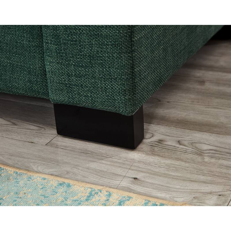 Fabric Upholstered 3 Seater Sofa, Lounge Sofa with Square Arm, Oversized Deep Seat Sofa with Storage & Cup Holders