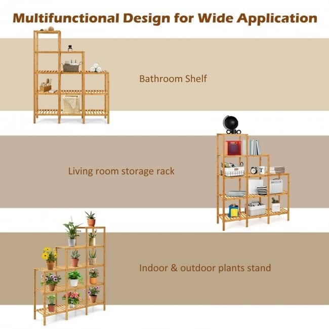 Multifunctional Bamboo Shelf Display Organizer - Bamboo color - 45.5" x 12.5" x 55.5" (L x W x H)