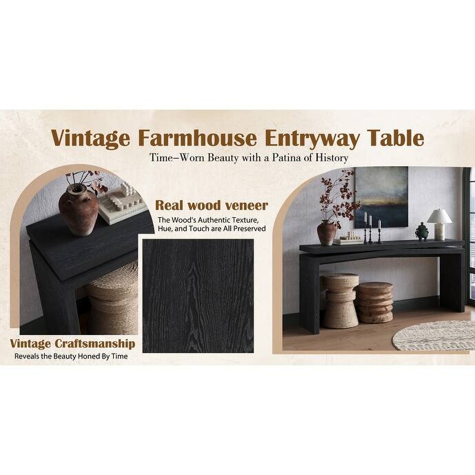 Rustic 65" Solid Wood Console Table for Farmhouse Entryway Living Room or Hallway Display Storage